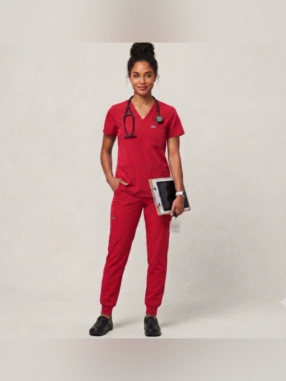 NWT | FIGS Red V-Neck Scrub Set Sz Small